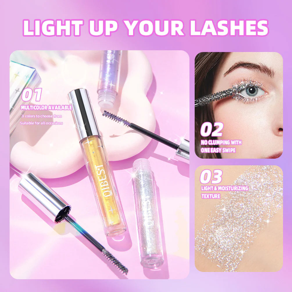 Diamond Glitter Mascara – Sparkling Lash Color in Gold, Silver & Purple (Quick-Dry, Clump-Free Formula)
