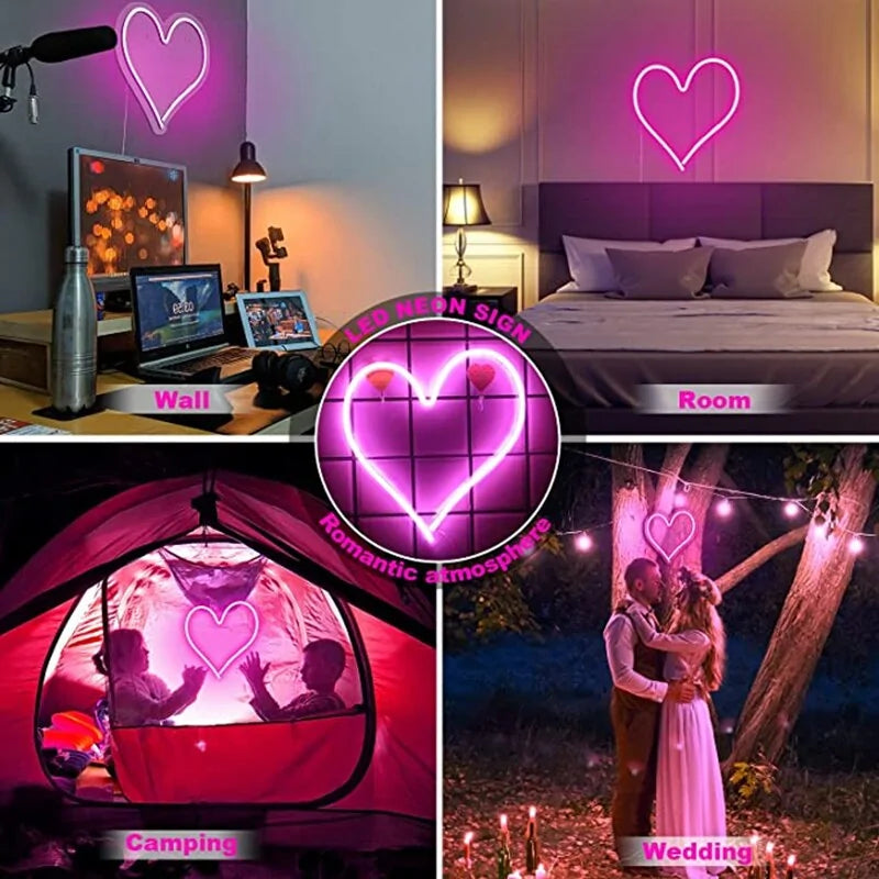 Big Heart Shape Neon Sign Wall Hanging Light - USB Powered