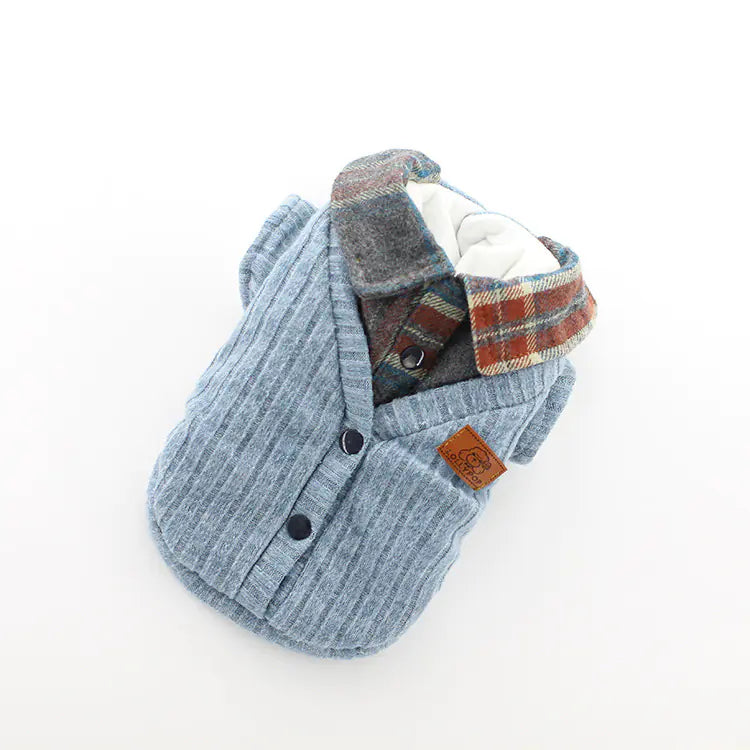 Two-Piece Pet Outfit – Blue Sweater & Shirt Set for Cats and Dogs (XS–XL)