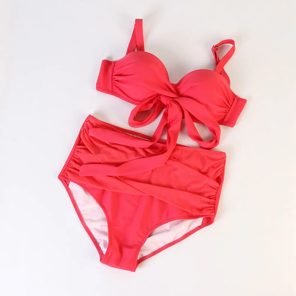 Plus Size Two-Piece Swimsuit Set – Red & Black Swimwear in Sizes XXL to 5XL