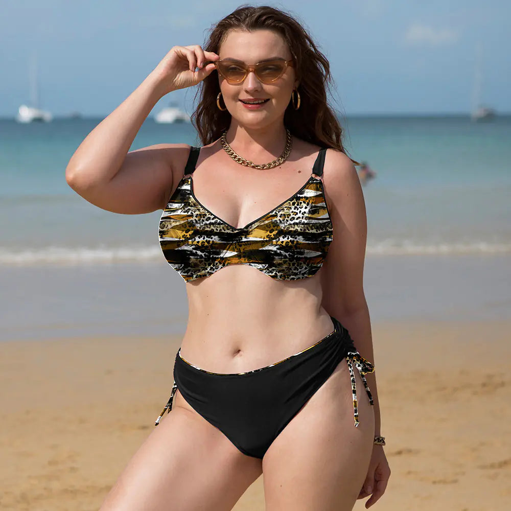 Plus-Size Floral Two-Piece Swimsuit – Elegant, Comfortable Fit in Bold Summer Prints (Sizes L–4XL)