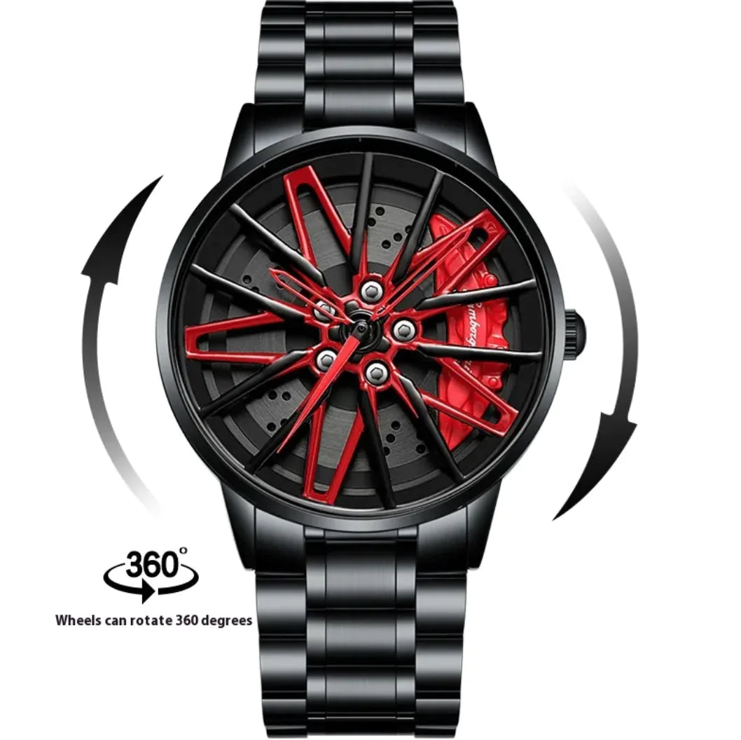 Men's Quartz Watch with 3D Hollow Car Design