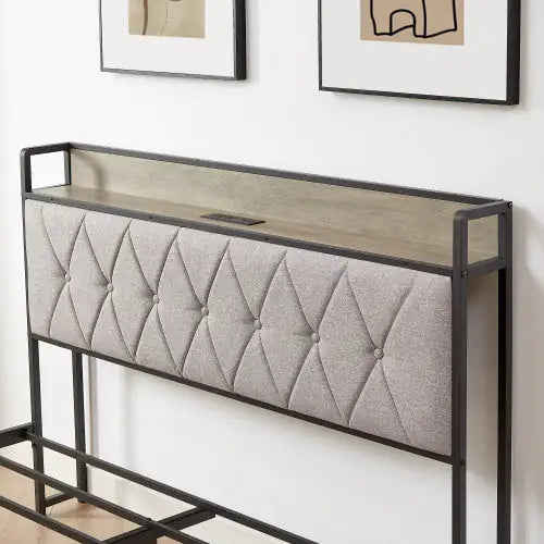 Full Size Bed Frame with Charging Station – Grey, 83.1" L x 56.1" W x 39.2" H