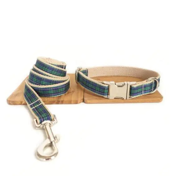 Plaid Pet Leash and Collar Set – Durable & Stylish Polyester Walking Accessory (Sizes XS–XL)