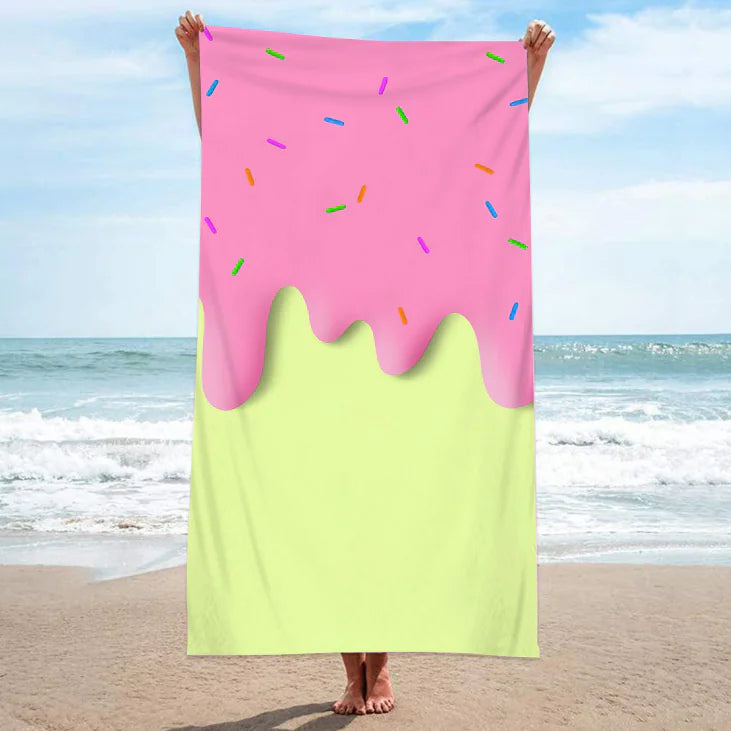 Double-sided Smiling Face Love Ice Cream Printing Beach Towel – Cotton Versatile Towel for Beach, Yoga & Decor