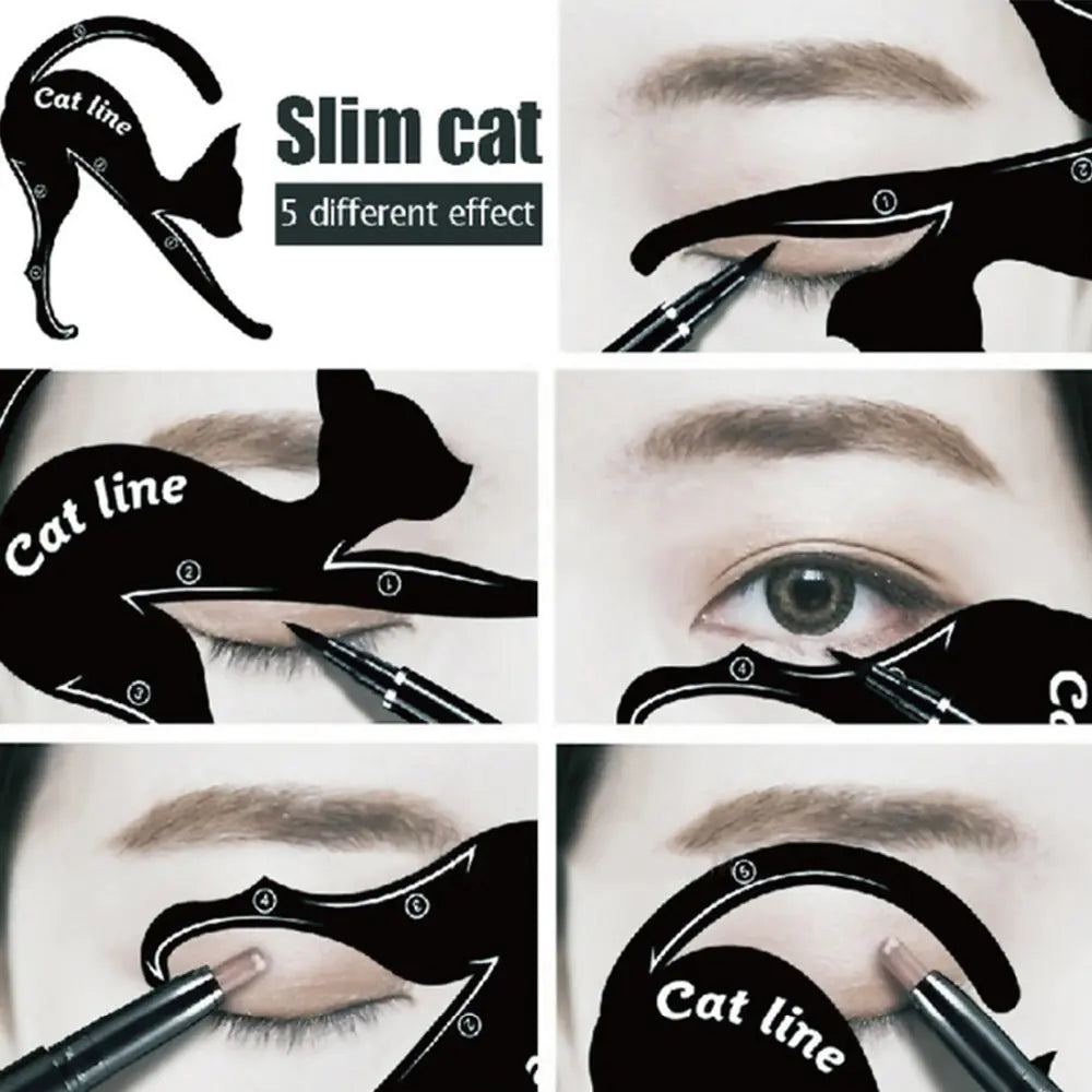 Cat Eye Makeup Tool Set – Dual Cat Stencil Design for 10 Eye Looks (Lightweight & Portable)
