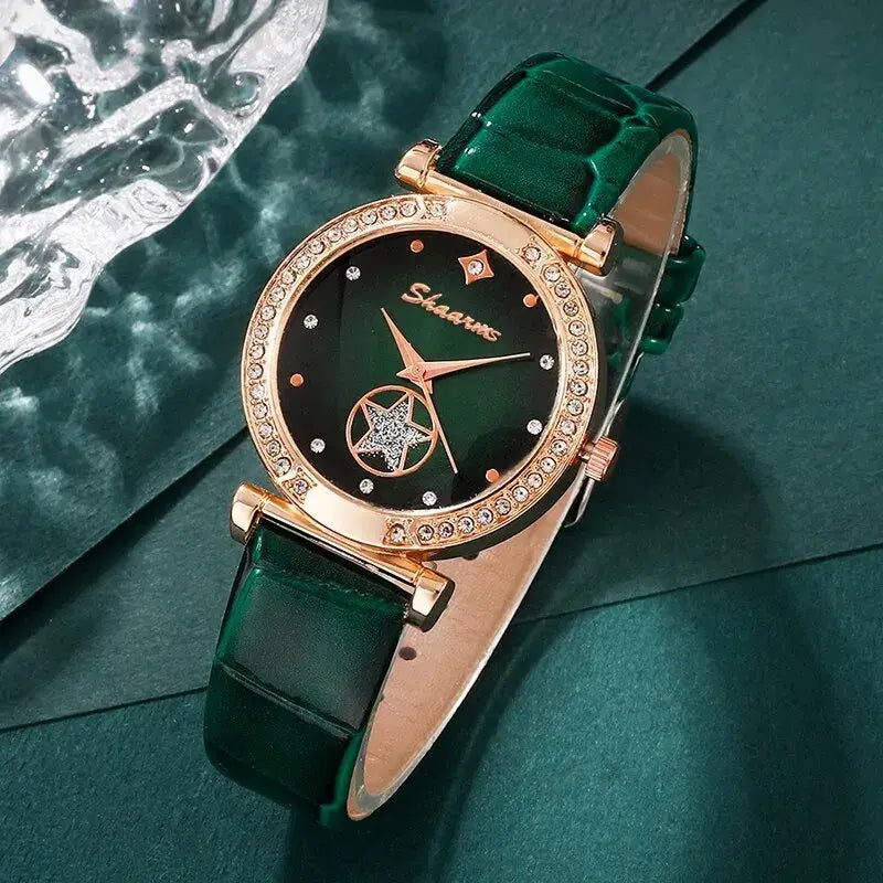 Complete Your Look with the Elegant Jewelry Green Luxury Quartz Watch Set