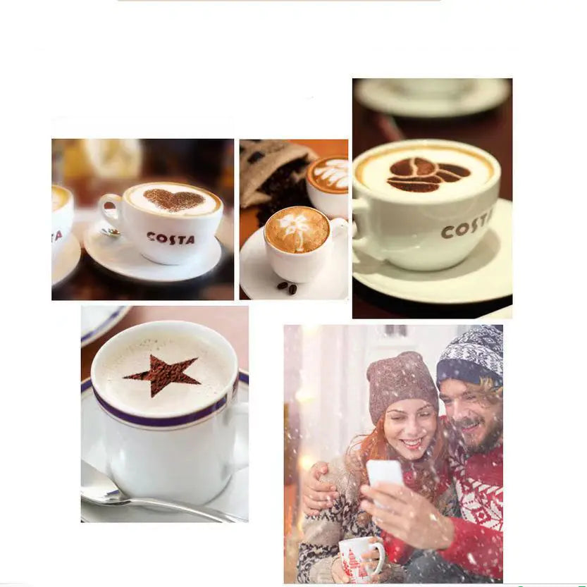 Creative Stainless Steel Coffee Drawing Sheet Mold – Reusable Coffee Stencil Set for Latte Art – Fun Shapes: Heart, Kiss, Beard, Star, Coffee Beans