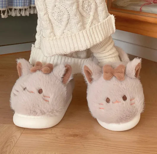 Cartoon Cat Cotton Slippers – Cozy Indoor Suede Slippers for Cat Lovers