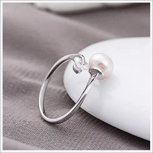 Love & Innocence Ring of Diamond Heart and Pure Pearl
