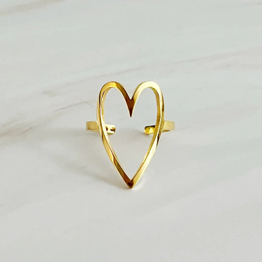 Open Heart Lovely Ring – 18K Gold-Plated Stainless Steel, Minimalist Design, Hypoallergenic & Water-Resistant