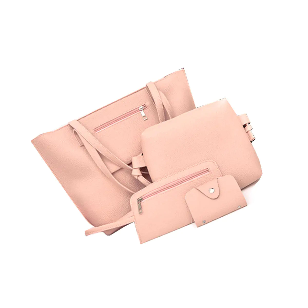 4-in-1 Handbag Set – Glamorous Vegan Leather Tote, Crossbody, Wristlet, and Cardholder