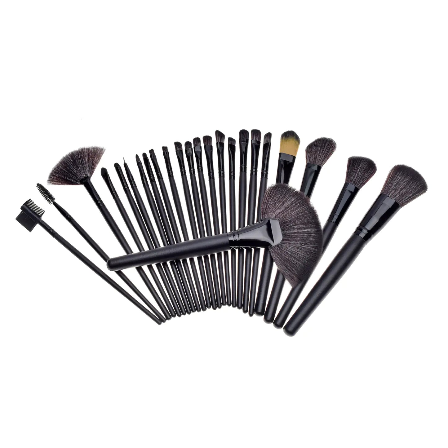 24-Piece Professional Makeup Brush Set – Wooden Handle, Synthetic Fiber Bristles (Pink, Black, Wood Color)