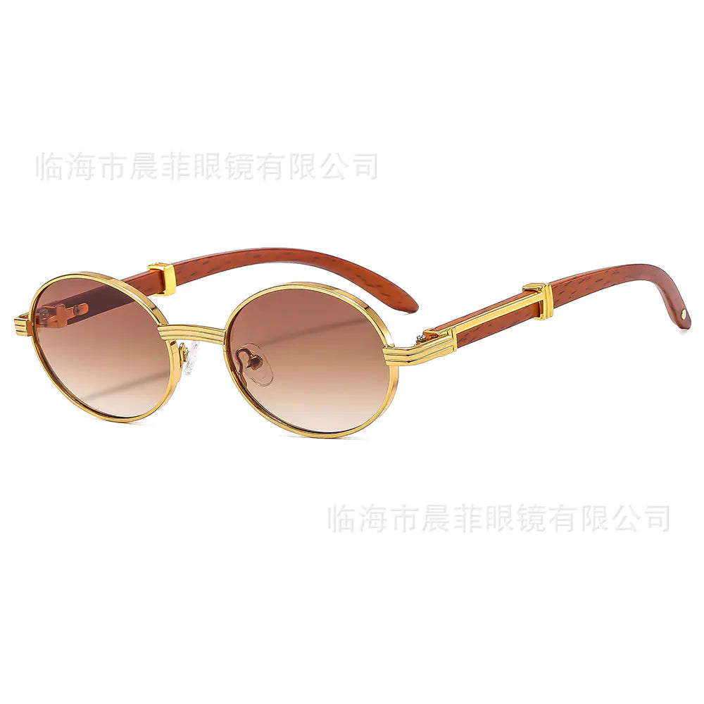Men’s Round Frame Sunglasses – Metal + Wood Fusion with UV400 Protection (Model 6101, 28g)