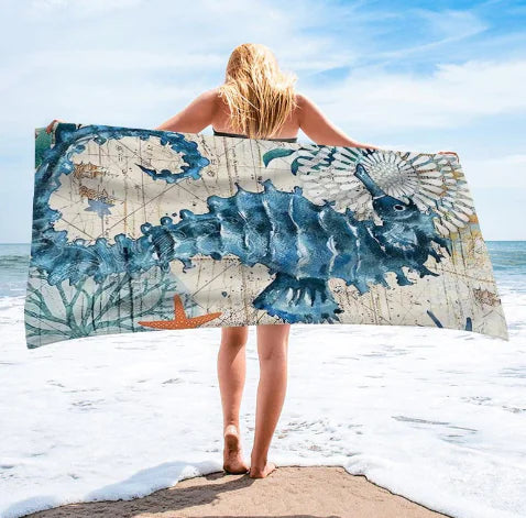 Spring Summer Seaside Seahorse Beach Towel – Vibrant Microfiber Comfort for Pool & Shore