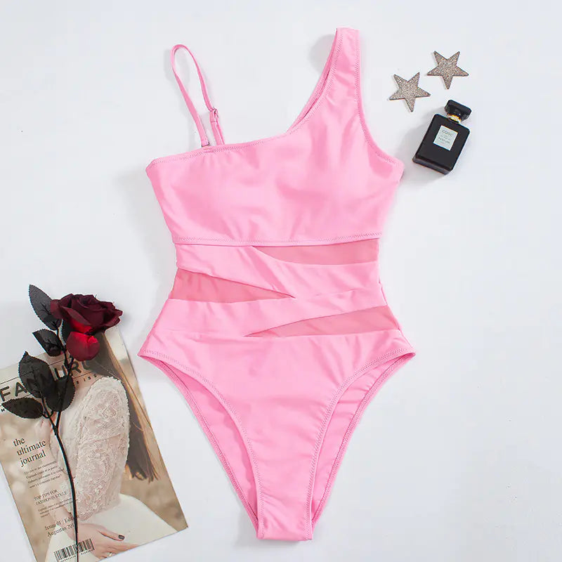 Sexy Shaping Solid Color Mesh Backless One-Piece Bikini