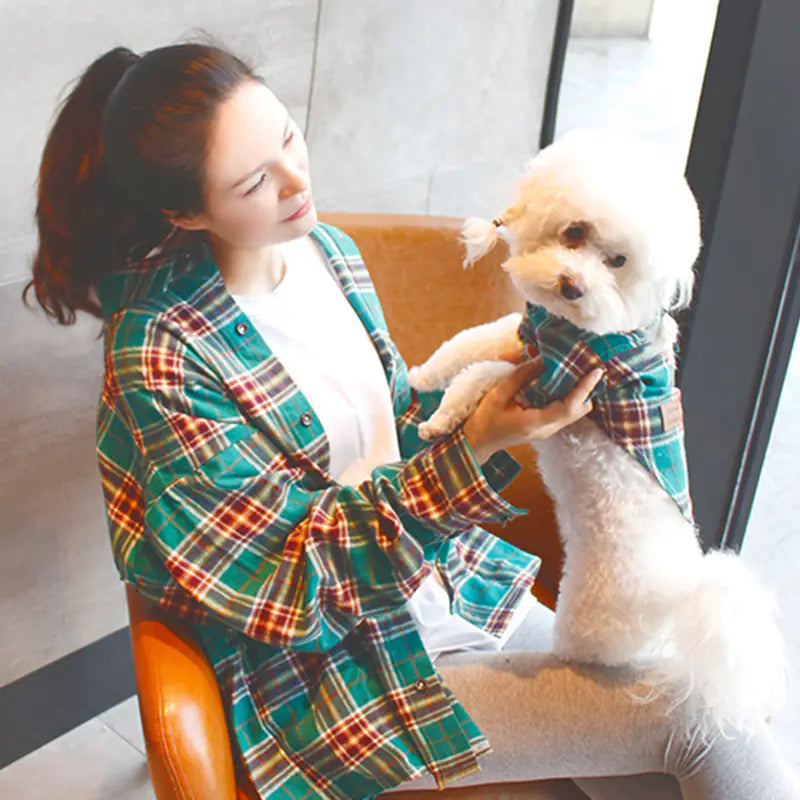 Pet Parent Matching Plaid Shirts – Cotton Twinning Set for You and Your Pet (Green & Yellow, XS–XXL + One Size Parent Fit)