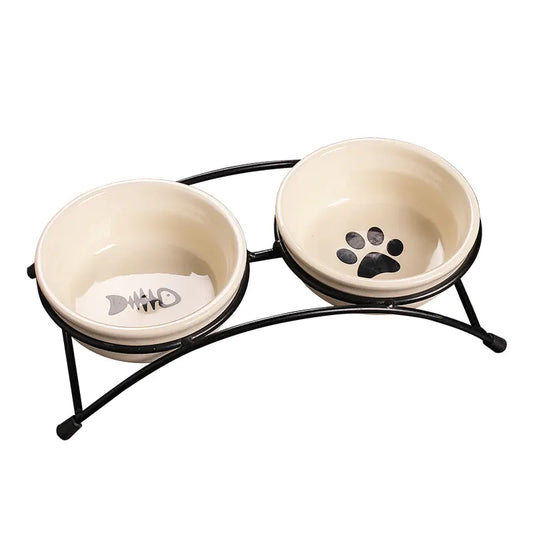 Iron Shelf Ceramic Pet Water & Food Bowl