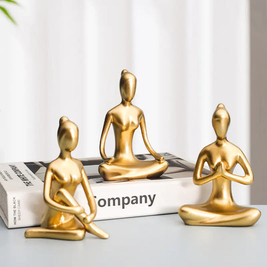 Nordic Minimalist Yoga Girl Figurine – Resin Modern Home Decor Sculpture