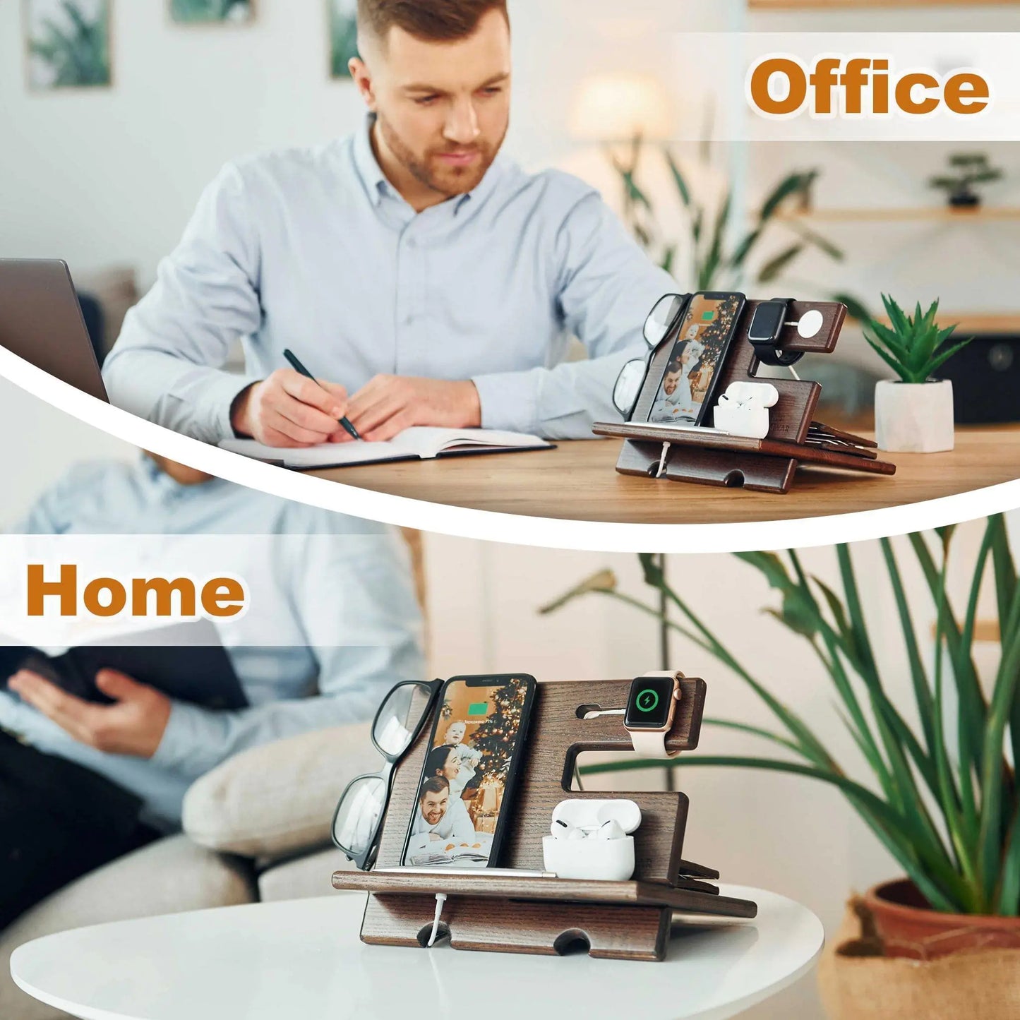 Wood Phone Docking Station – Wallet Stand & Watch Organizer for Men