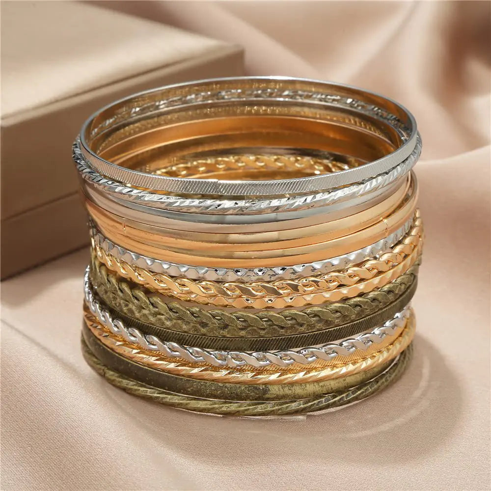 16Pcs Gold Bangle Bracelets for Women – Boho Chic Multi-Layer Stackable Bracelets Set
