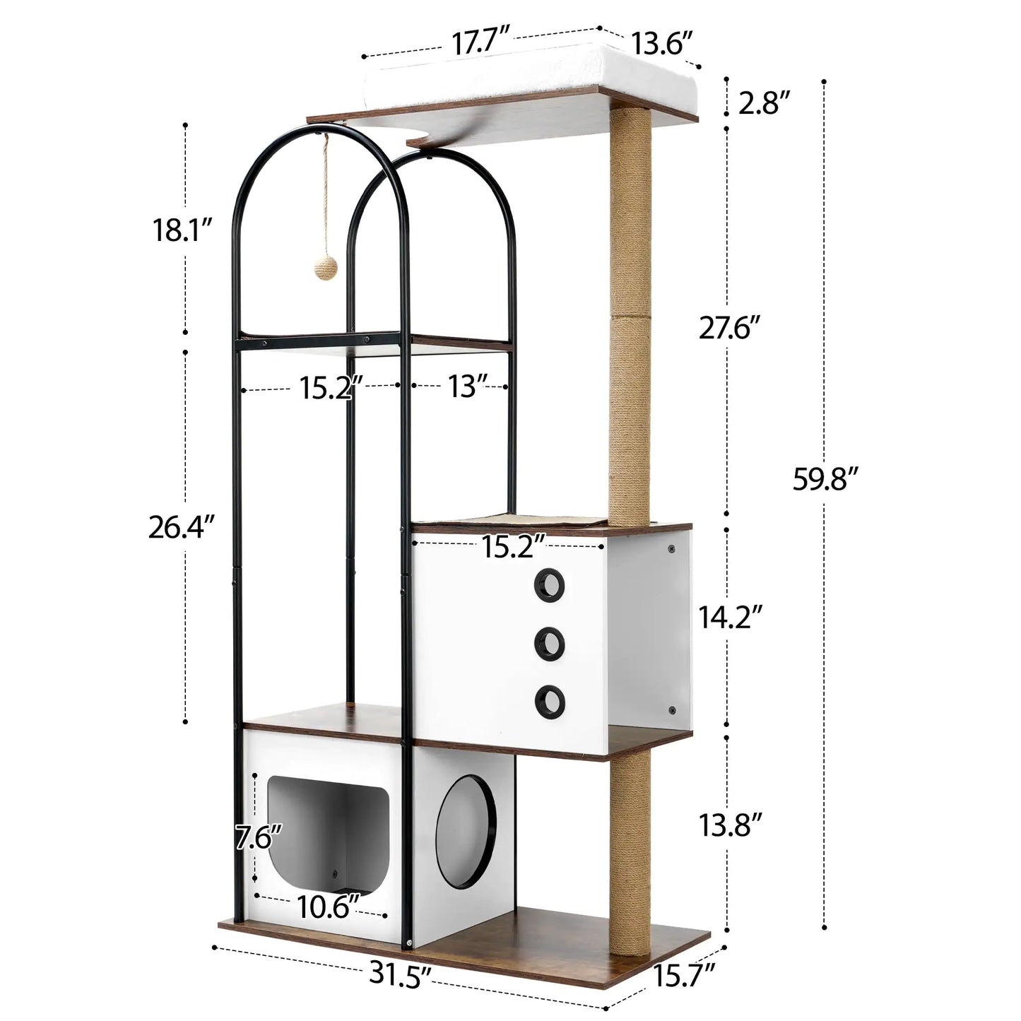 Modern Multi-Level Cat Tower – Sleek White & Vintage Cat Tree for Indoor Climbing, Scratching & Relaxing