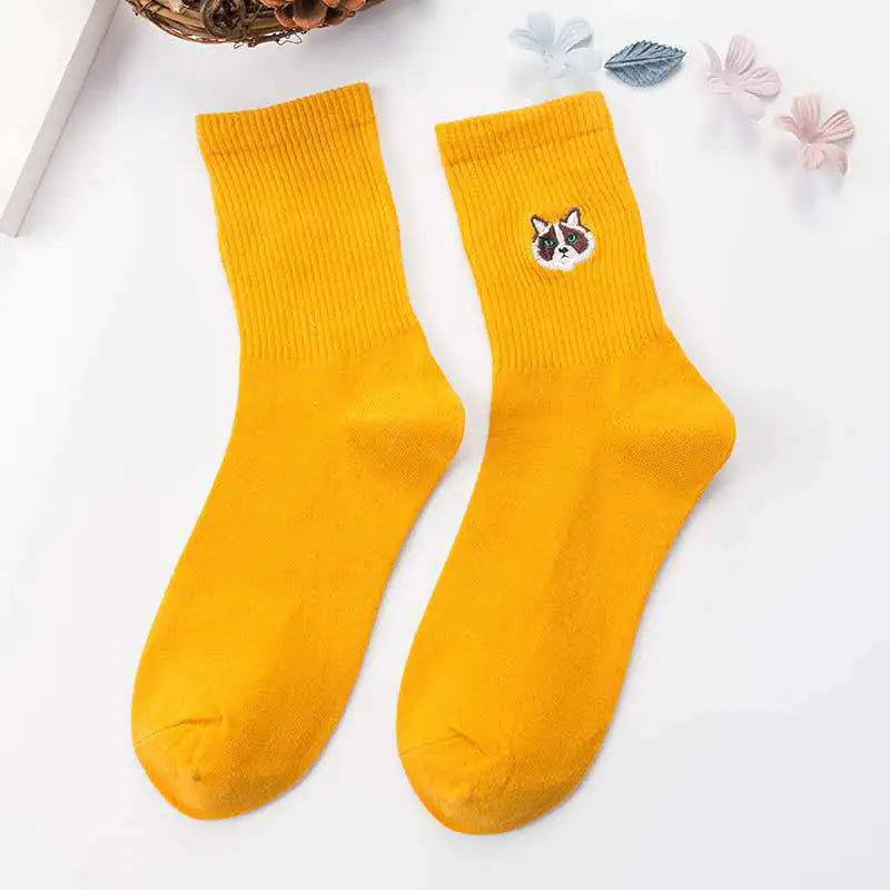 Embroidered Cat Socks for Women – Playful Comfort in Every Step