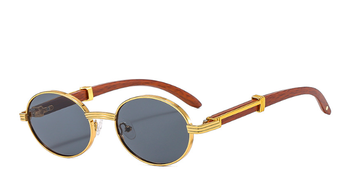Men’s Round Frame Sunglasses – Metal + Wood Fusion with UV400 Protection (Model 6101, 28g)