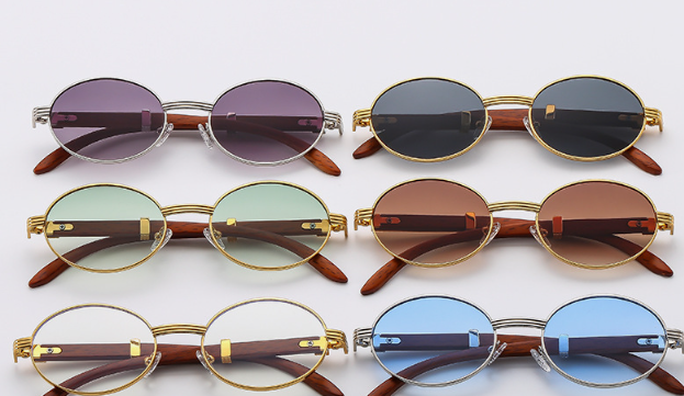 Men’s Round Frame Sunglasses – Metal + Wood Fusion with UV400 Protection (Model 6101, 28g)