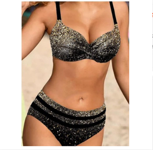 High-Waisted Bikini – Curve-Flattering Design in Gold, Army Green & Blue (Sizes S to 5XL)