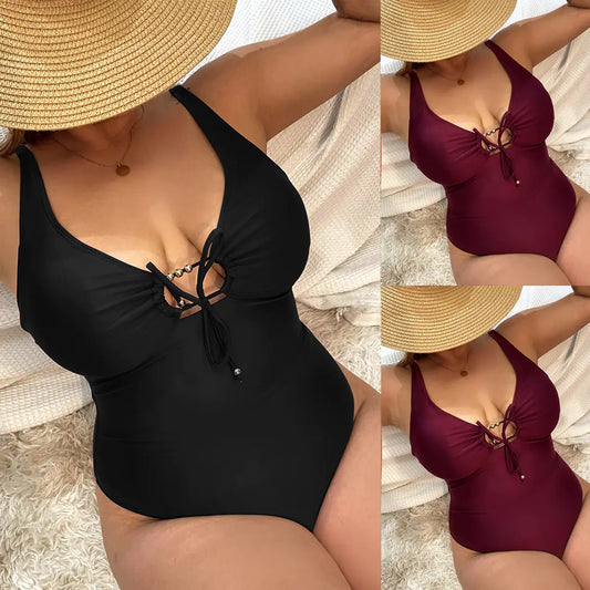 Plus-Size High-Waisted Backless Bikini – Wine Red or Black Elegance (Sizes 0XL–4XL)