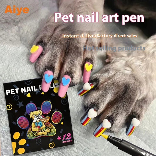 Dog Nail Polish Pen – 12 Vibrant Colors, Quick-Dry, Pet-Safe Formula