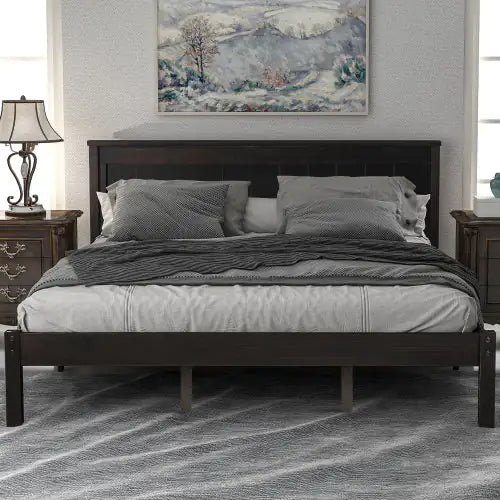 Platform Bed Frame with Headboard, Wood Slat Support, No Box Spring Needed, Queen, Espresso