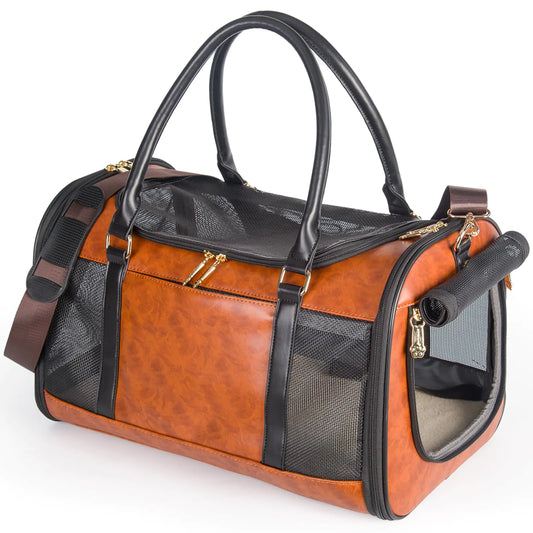 Vegan Leather Dog Carrier – TSA-Approved Travel Tote for Small Pets (Up to 15 lbs)