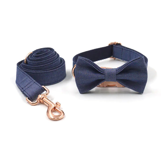 Rose Gold Buckle Denim Dog Collar and Leash – Stylish Set or Separate Purchase (Sizes XS–XL)