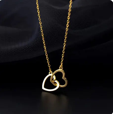 Double Heart Interlocking Titanium Steel Necklace