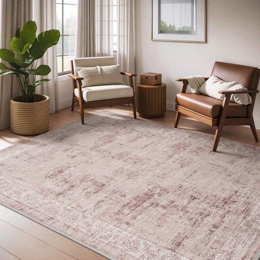 4x6 Area Rugs for Living Room – Soft Vintage Bedroom Rug, Non-Slip Washable Throw Rug in Pink