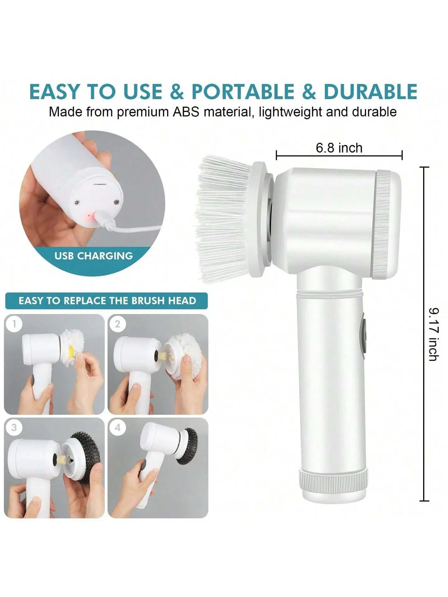 Multifunctional Electric Shoe & Household Cleaner – Rechargeable with 6 Brush Heads (USB Charging, Lightweight & Durable)