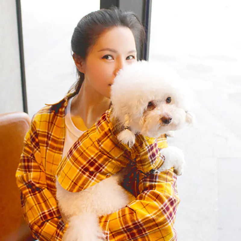 Pet Parent Matching Plaid Shirts – Cotton Twinning Set for You and Your Pet (Green & Yellow, XS–XXL + One Size Parent Fit)