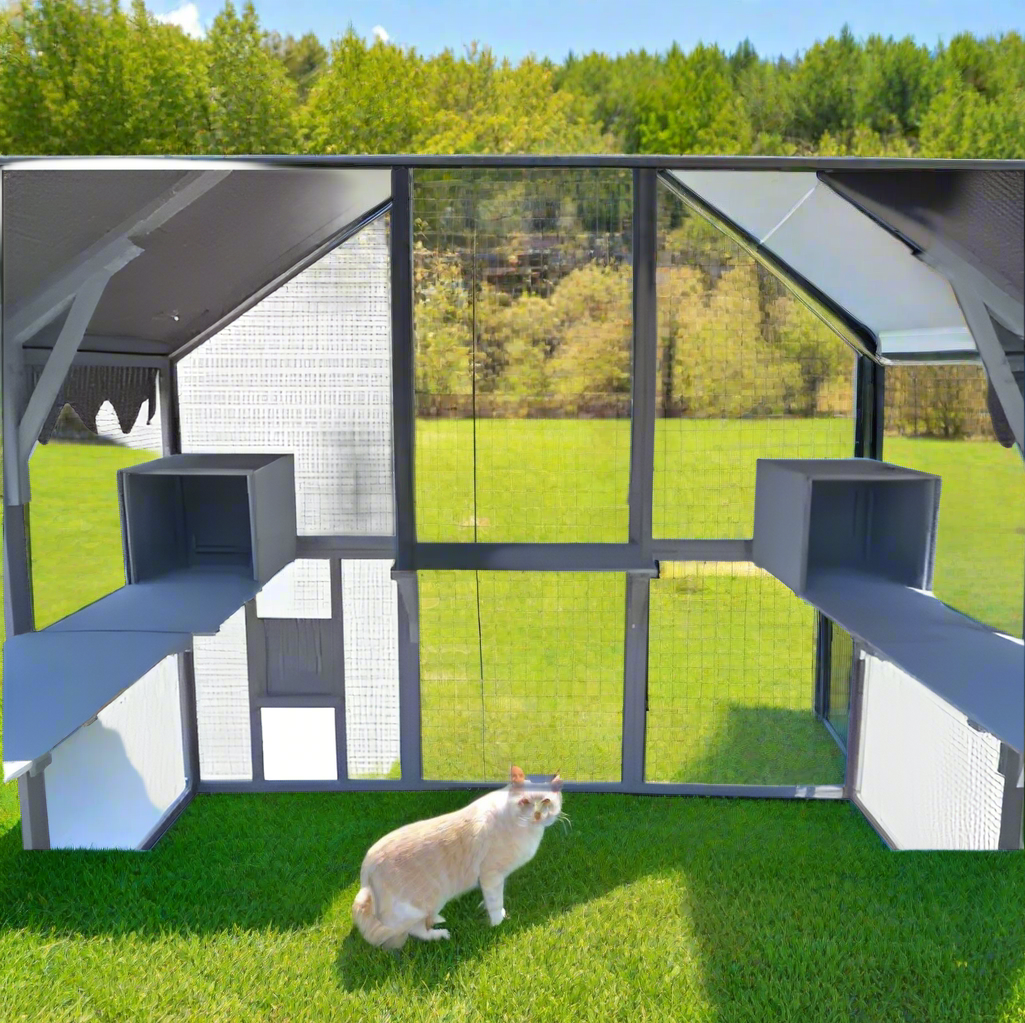 Outdoor Cat House & Playpen – 110" Large Combo Kit