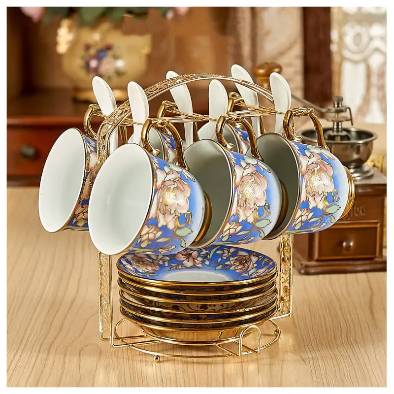 Luxury Bone China Coffee Cup & Saucer Set – 12 Elegant Glazed Designs (Gift-Ready, European Style, Durable Porcelain)
