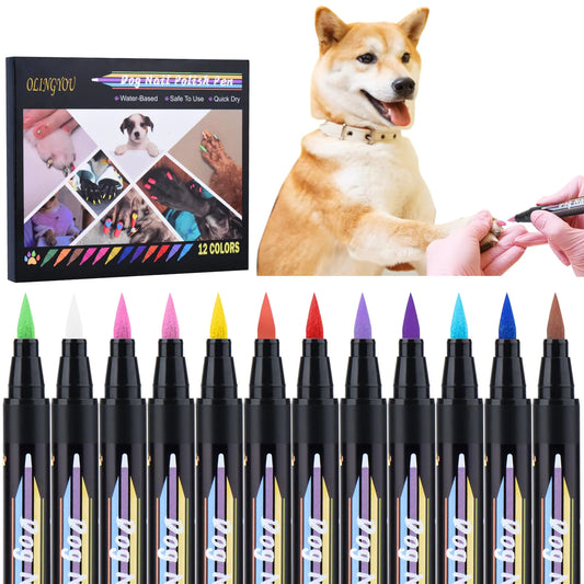 Dog Nail Polish Pens – 12 Colors Quick-Dry, Pet-Safe, Non-Toxic, Odorless