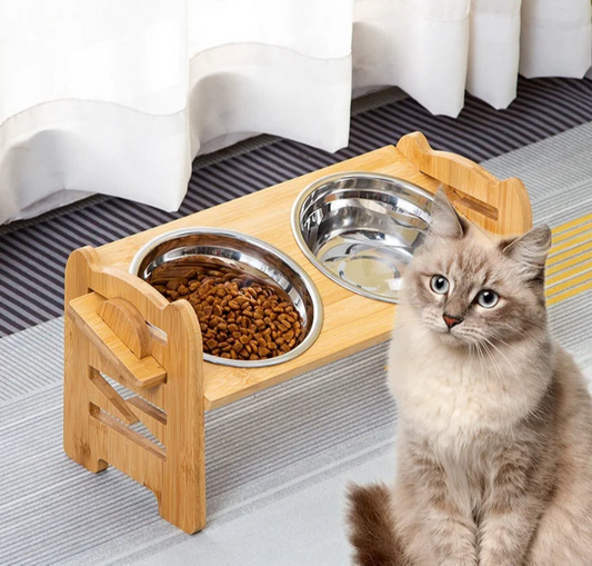 Double Bowl Trolley – Elevated Stainless Steel Cat Feeding Station with Rolling Base for Comfort and Cleanliness