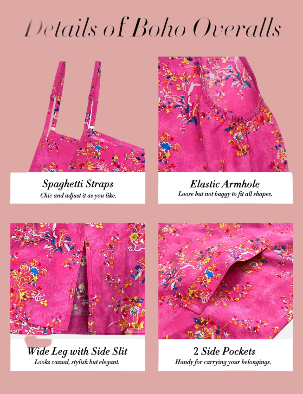 YESNO Women's Summer Boho Casual Jumpsuits Wide Leg Overalls Floral Print Baggy Rompers with Pocket PZZCR Medium Floral 08