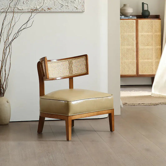 Modern Solid Wood Rattan Lounge Chair