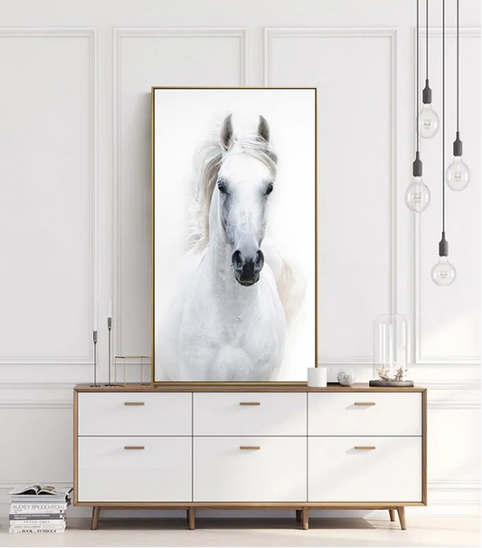 White Horse Abstract Canvas – Modern Frameless Wall Art with Waterproof Finish (Multiple Sizes Available)