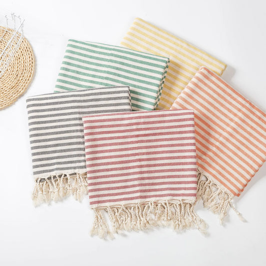 Fringed Beach Towel – Wearable Polyester Cotton Striped Towel, Cushion, and Tablecloth