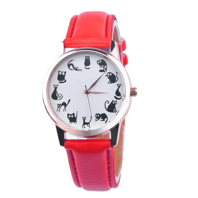 Cat Lover Women’s Watch – Elegant Leather Quartz Timepiece for Feline Fans