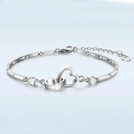 Cubic Zircon Double Heart Bracelet