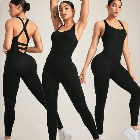 Seamless Quick-Dry Sleeveless Yoga Jumpsuit – One-Piece Performance Activewear for Women – Moisture-Wicking, Sculpting Fit (Black, Gray, Dark Green, Rose Red)